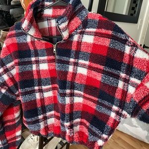 Fuzzy Crop Quarter Zip Sweater